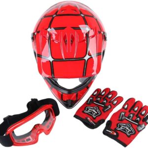 TCT-MT DOT Youth Kids ATV Motocross Offroad Street Helmet Full Face Motorcycle Off-Road ATV Helmet Dirt Bike Motocross Helmet+Gloves+Goggles