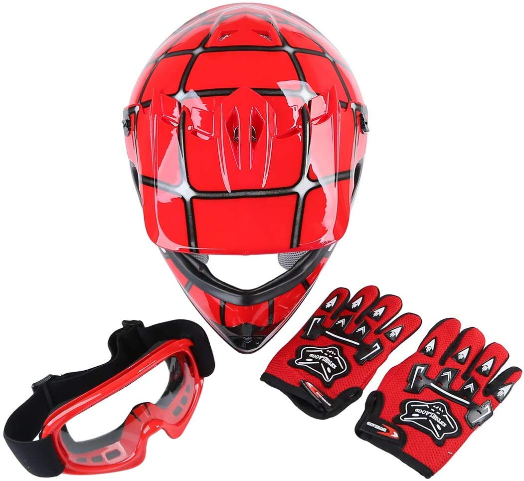 TCT-MT DOT Youth Kids ATV Motocross Offroad Street Helmet Full Face Motorcycle Off-Road ATV Helmet Dirt Bike Motocross Helmet+Gloves+Goggles