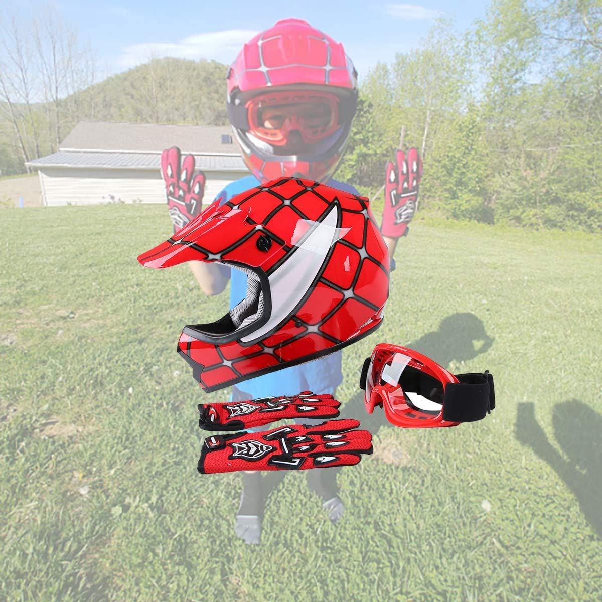 TCT-MT DOT Youth Kids ATV Motocross Offroad Street Helmet Full Face Motorcycle Off-Road ATV Helmet Dirt Bike Motocross Helmet+Gloves+Goggles