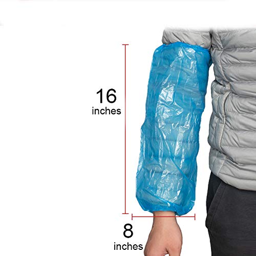 Greenour Pack of 100 Disposable Arm Sleeves Waterproof Durable PE Sleeve Covers with Elastic Blue 16"