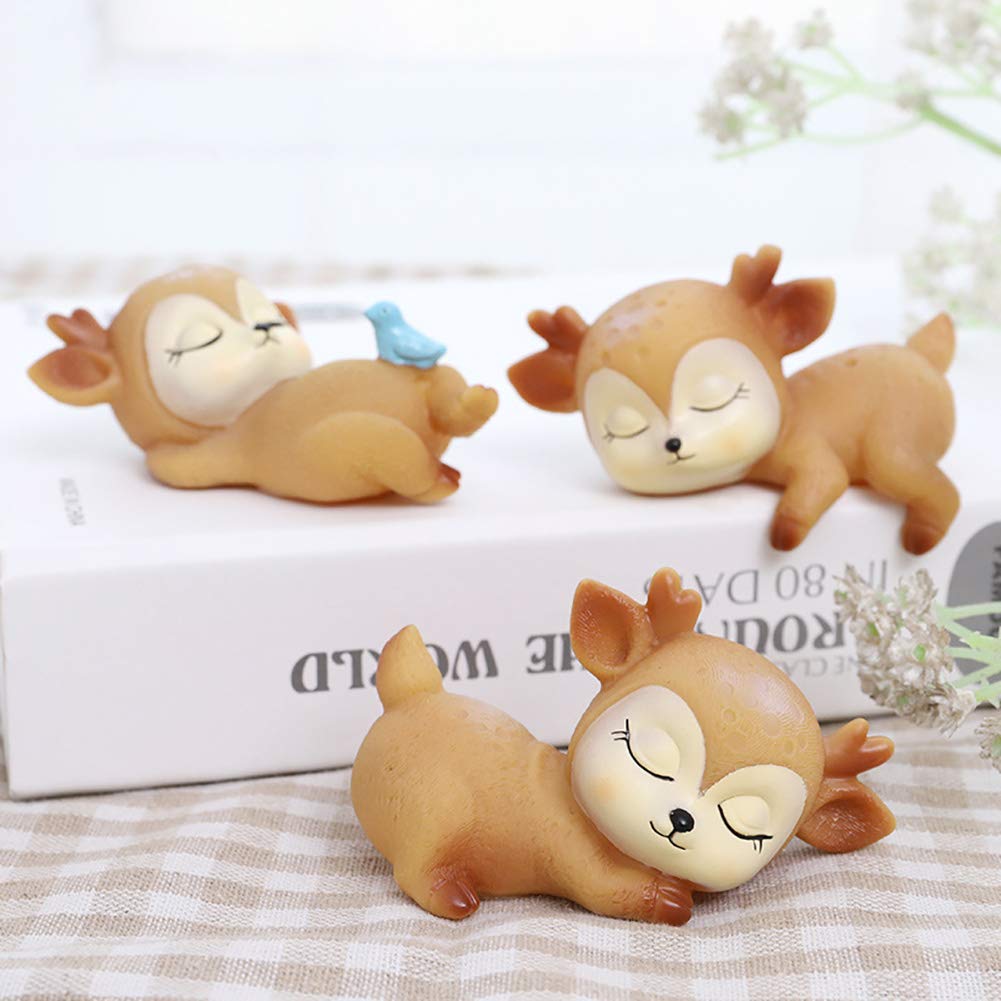 Pack of 6 Lovely Fawn Doe Figurines Playset Toys, Cute Deer Cake Toppers Figure Baby Shower Birthday Wedding Party Decor