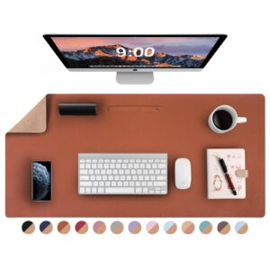 lollido natural cork & leather dual sided desk pad, 36" x 17" waterproof pu leather desk writing mat, large mouse pad desk protector(cork+brown)