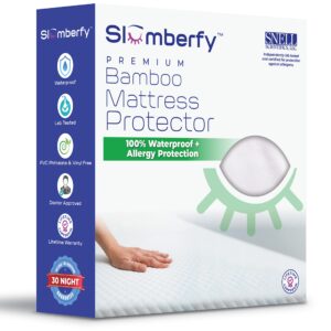 Waterproof Mattress Protector by Slumberfy | Hypoallergenic Bamboo Mattress Protector | Natural + Breathable Jacquard Fabric | King Mattress Cover – 76x80”