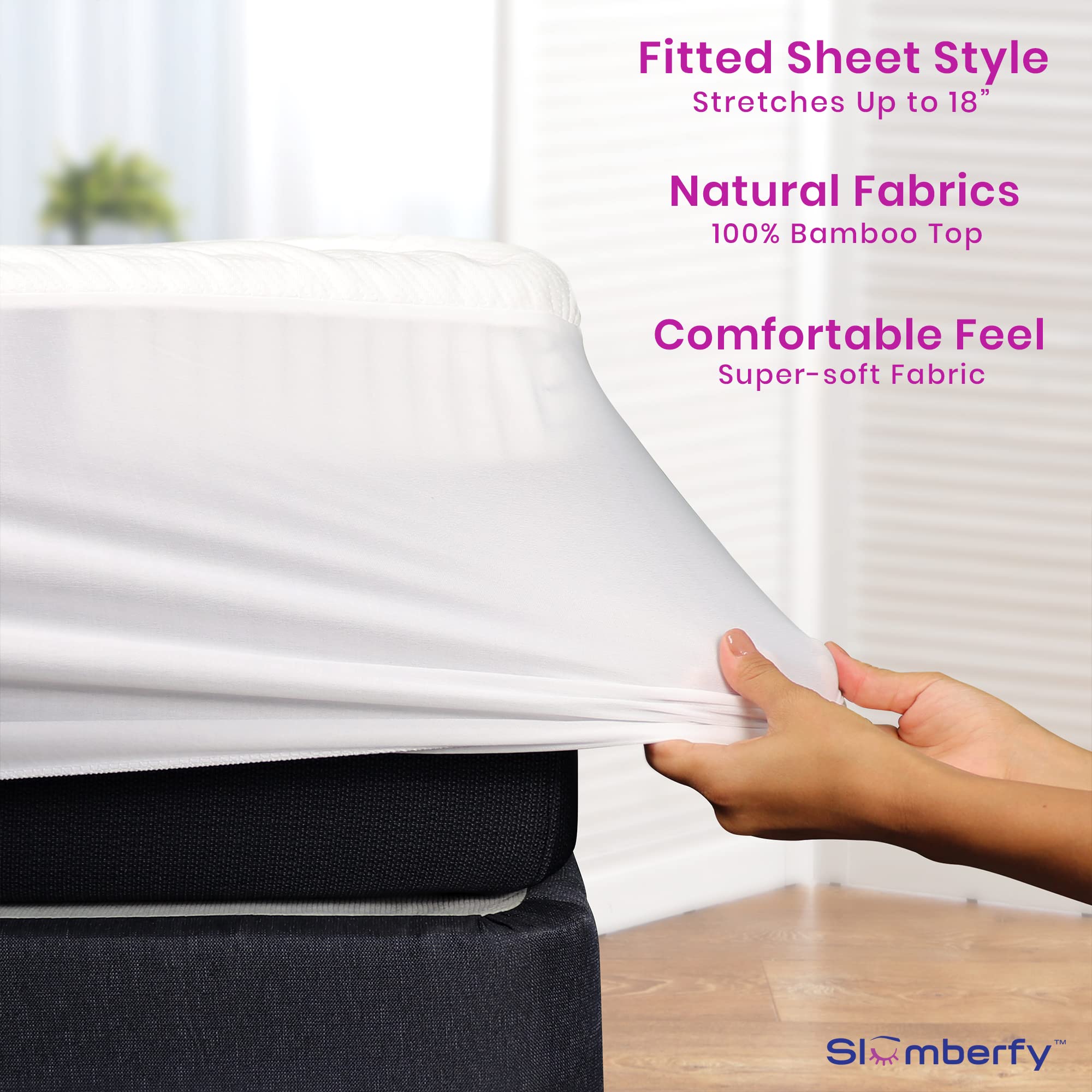 Waterproof Mattress Protector by Slumberfy | Hypoallergenic Bamboo Mattress Protector | Natural + Breathable Jacquard Fabric | King Mattress Cover – 76x80”