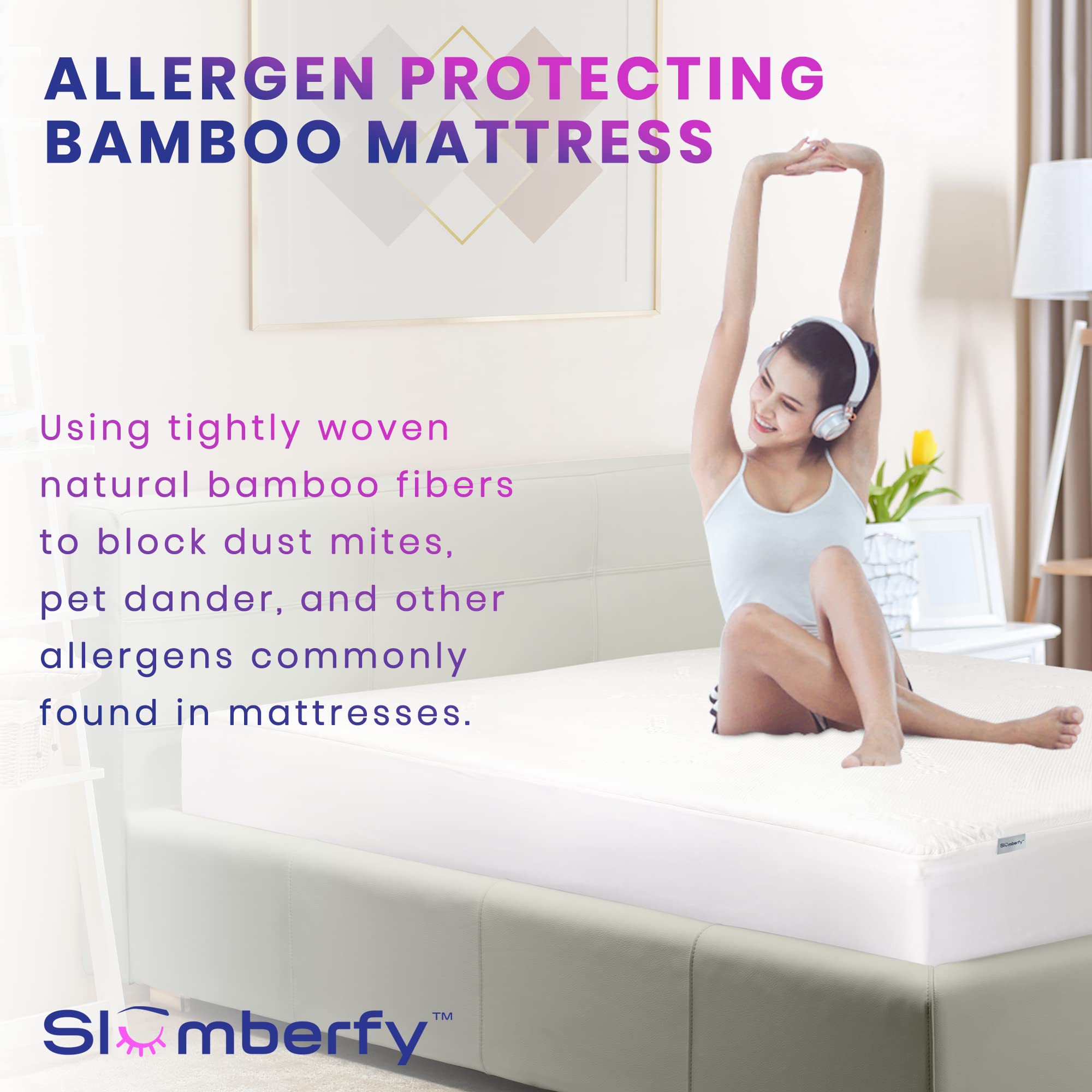 Waterproof Mattress Protector by Slumberfy | Hypoallergenic Bamboo Mattress Protector | Natural + Breathable Jacquard Fabric | King Mattress Cover – 76x80”