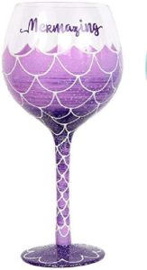 set of 2 purple hand painted mermaid wine glass (mermazing)
