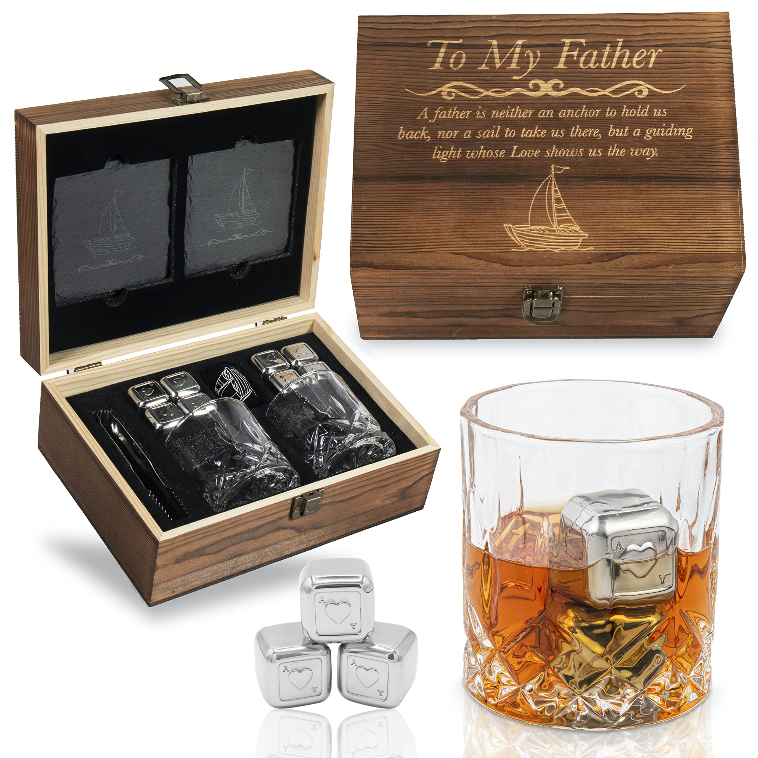 Birthday Gifts for Dad from Daughter - Son - Engraved ' To My Father ' Whisky Glass Gift Set - Dad Birthday | Fathers day