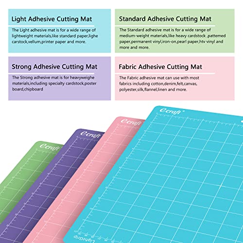 Ecraft Cutting Mat for Cricut：Variety Mats for Cricut Explore Air 2/Air/One/Maker, 12x12 Inch 5 Mats Include(Strong & Standard & Light & Fabric) Multiple Adhesive Sticky mat for cricut