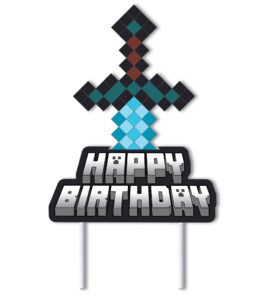 mining craft pixel gamer gaming birthday cake topper video game mine party