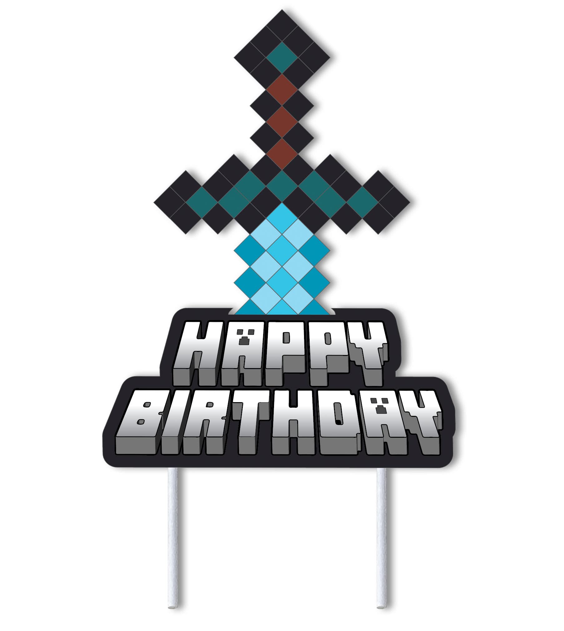 Mining Craft Pixel Gamer Gaming Birthday Cake Topper Video Game Mine Party