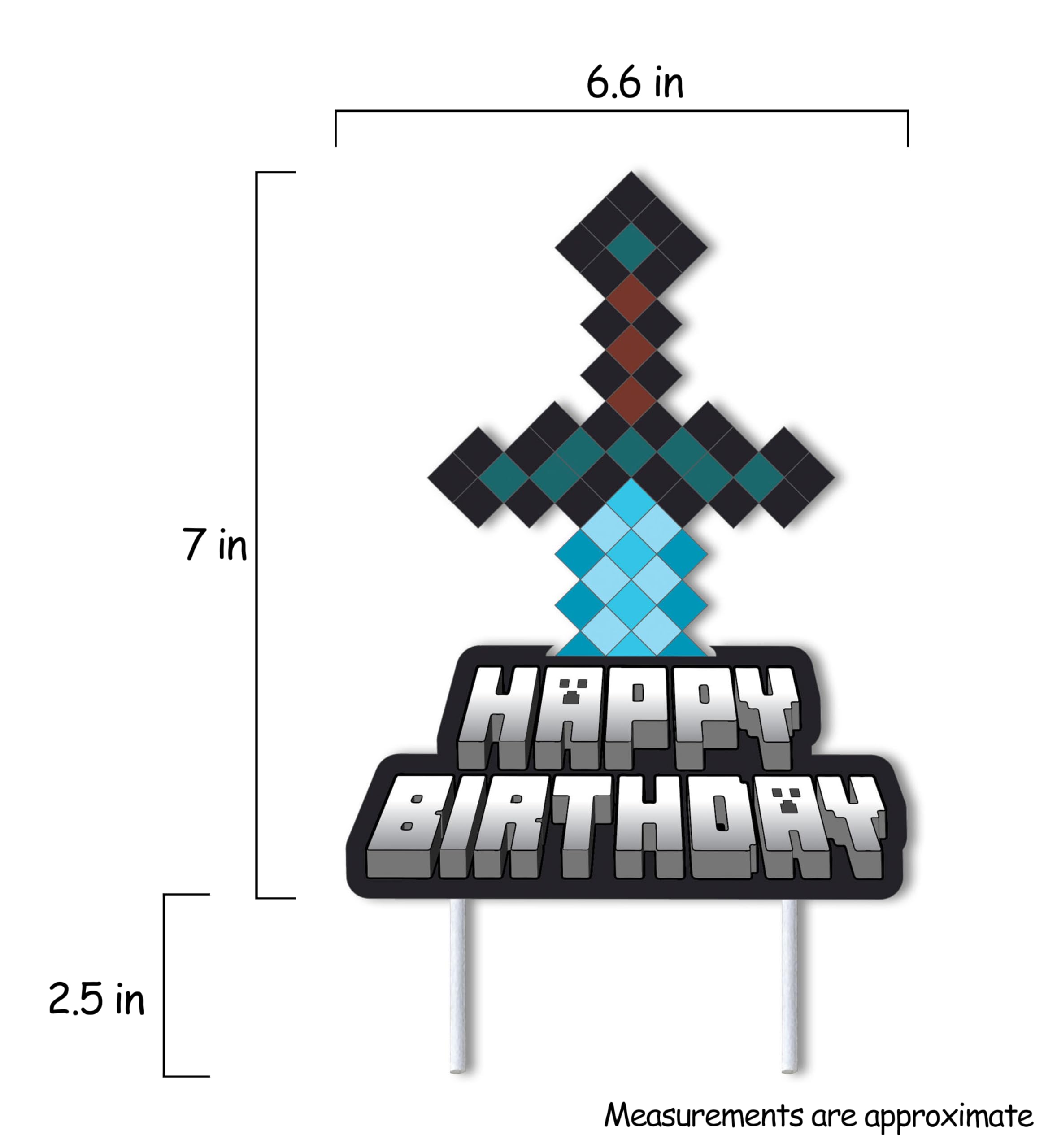 Mining Craft Pixel Gamer Gaming Birthday Cake Topper Video Game Mine Party