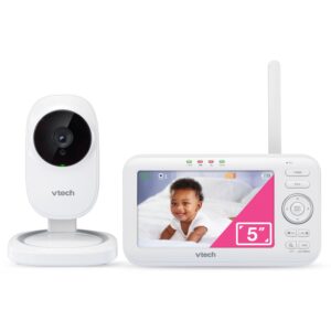 vtech vm5251 5” digital video baby monitor with full-color and automatic night vision, white 5 inch