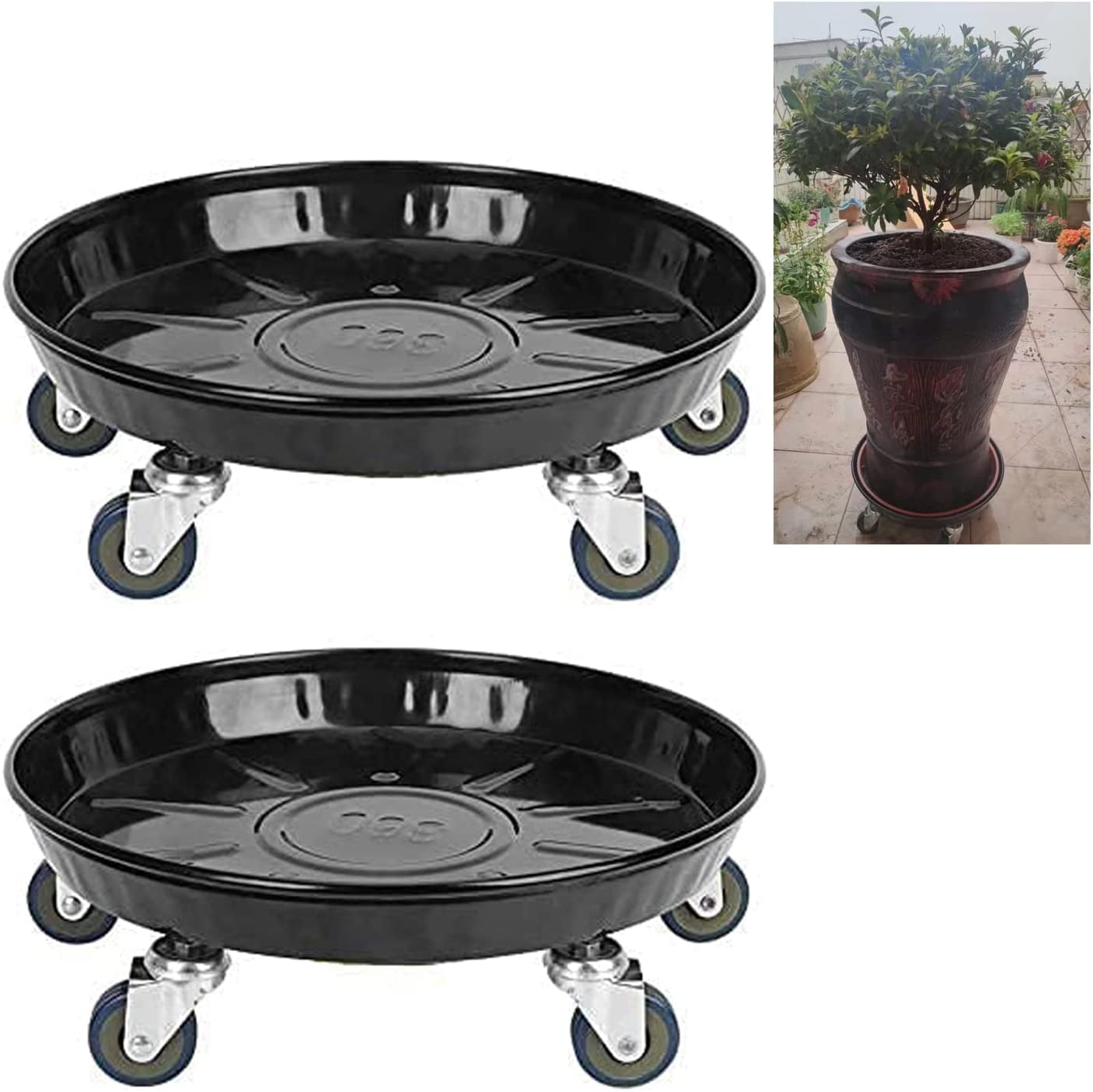 Plant Caddy with Wheels 16 Inches Metal Heavy Duty 2 Pcs - Rolling Plant Stand with Wheels Planter Caddies Round Flower Pot Mover Plant Dolly Holder Planter Trolley Casters