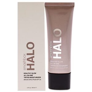 halo healthy glow all-in-one tinted moisturizer spf 25 with hyaluronic acid, light to medium coverage, dewy finish, oil-free, sweat and humidity resistant