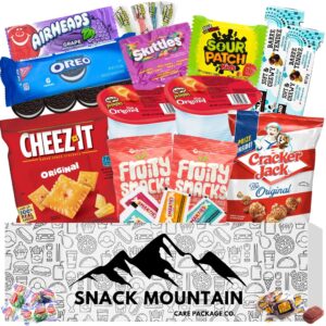 snack mountain care package 25 count, candy & food box for teens & adults, birthday snack box, college snacks for final exams, chips, popcorn, variety pack, college students, holiday gift snack basket