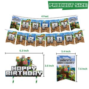 Pixel Style Gamer Birthday Party Supplies for Game Fans, 125 Pcs Birthday Party Decorations for Kids - Banner, Cake and Cupcake Toppers, Balloons, Bracelets, Invitation Cards, Gamer Sticker