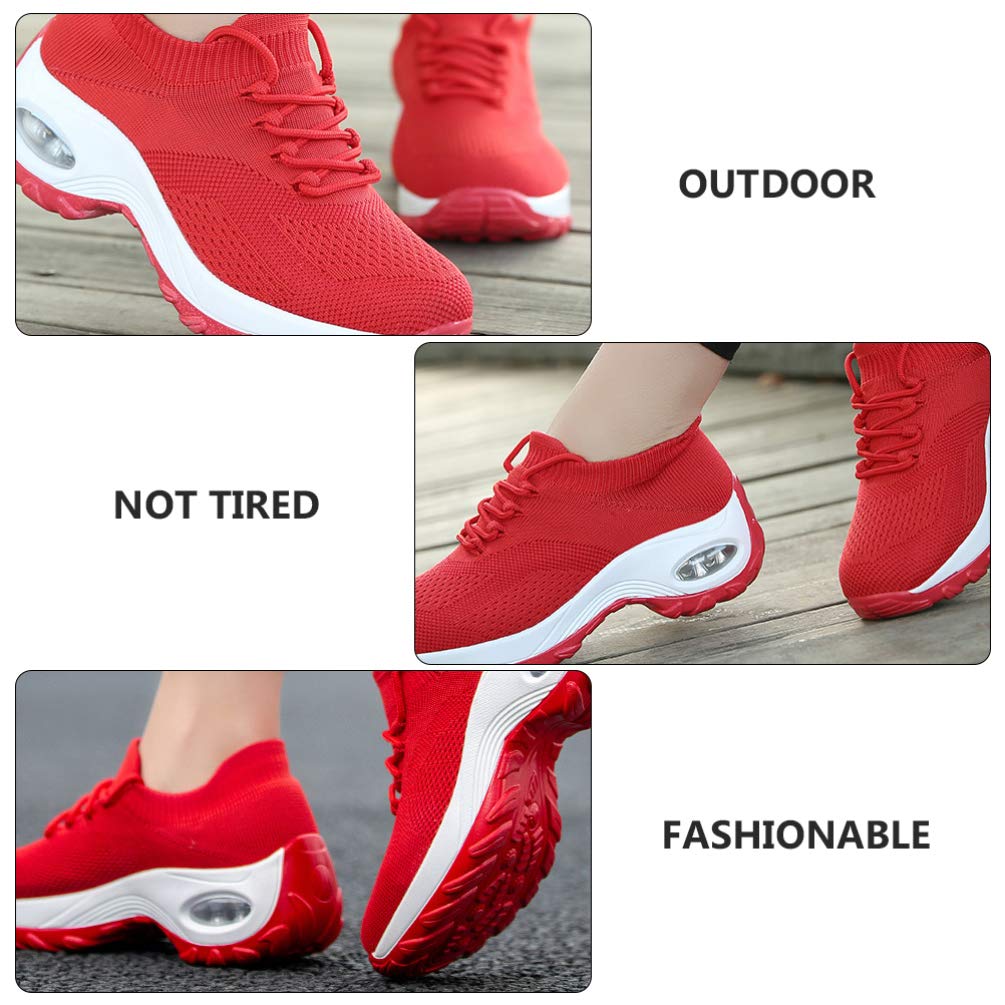 Holibanna 1 Pair Sneakers Platform Sneakers for Women Knit Sports Running Shoes Sneakers Sports Shoes Chunky Sneakers for Women Woman Sneakers Girl Child Knitting Lace up Work Shoes Red