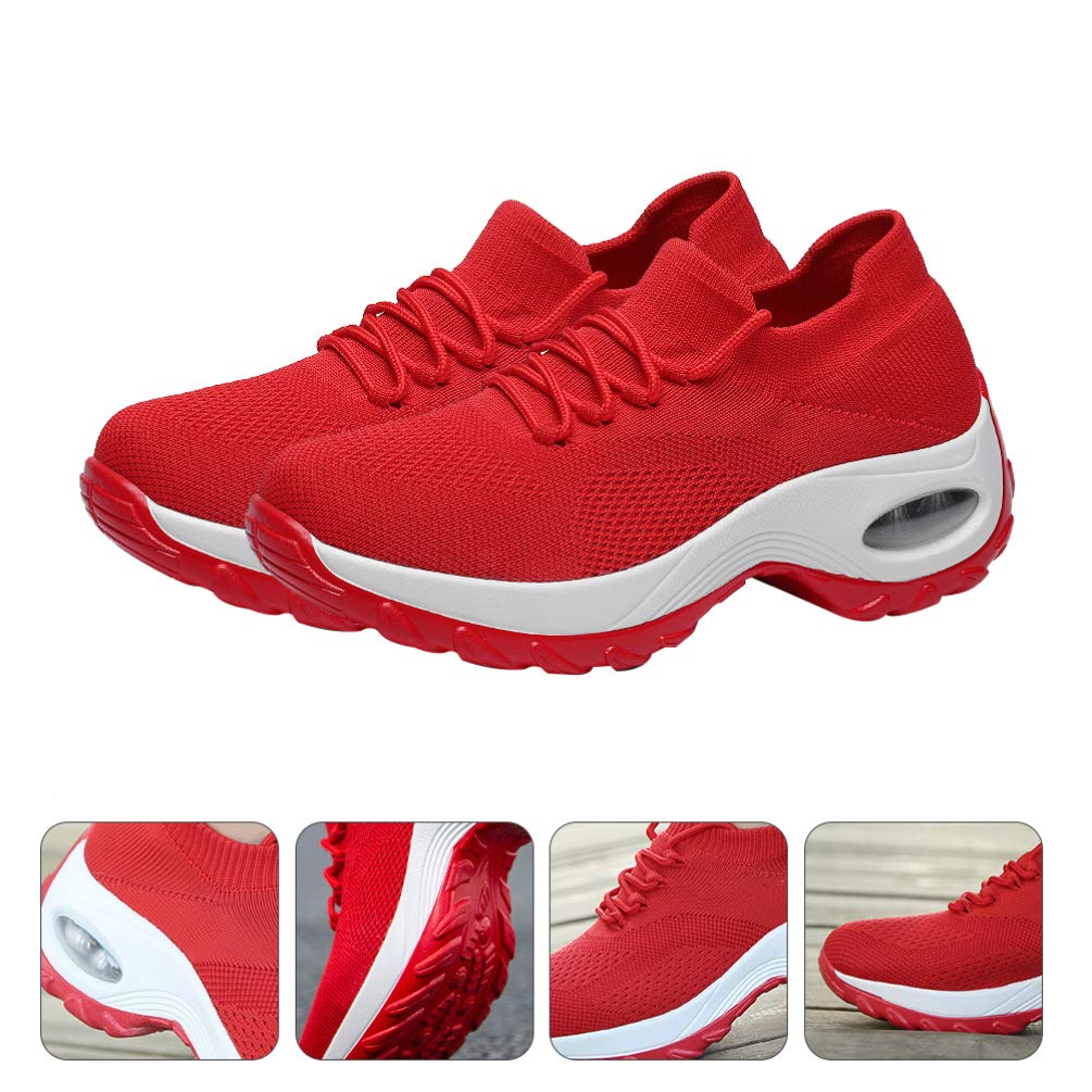 Holibanna 1 Pair Sneakers Platform Sneakers for Women Knit Sports Running Shoes Sneakers Sports Shoes Chunky Sneakers for Women Woman Sneakers Girl Child Knitting Lace up Work Shoes Red