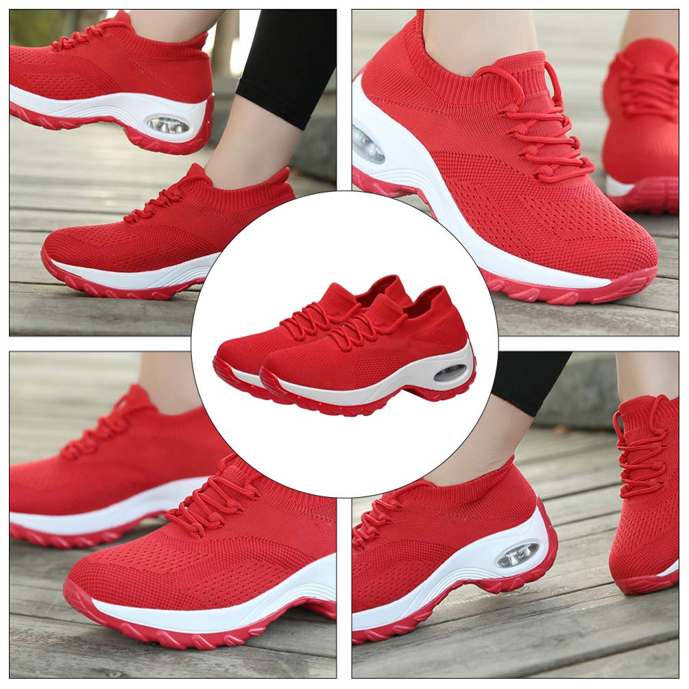 Holibanna 1 Pair Sneakers Platform Sneakers for Women Knit Sports Running Shoes Sneakers Sports Shoes Chunky Sneakers for Women Woman Sneakers Girl Child Knitting Lace up Work Shoes Red