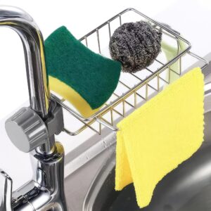 faucet rack for kitchen sink sponge caddy - bathroom sink faucet sponge holder soap holder kitchen sink organizer - stainless steel sponge holder for kitchen sink suction kitchen storage dish rack