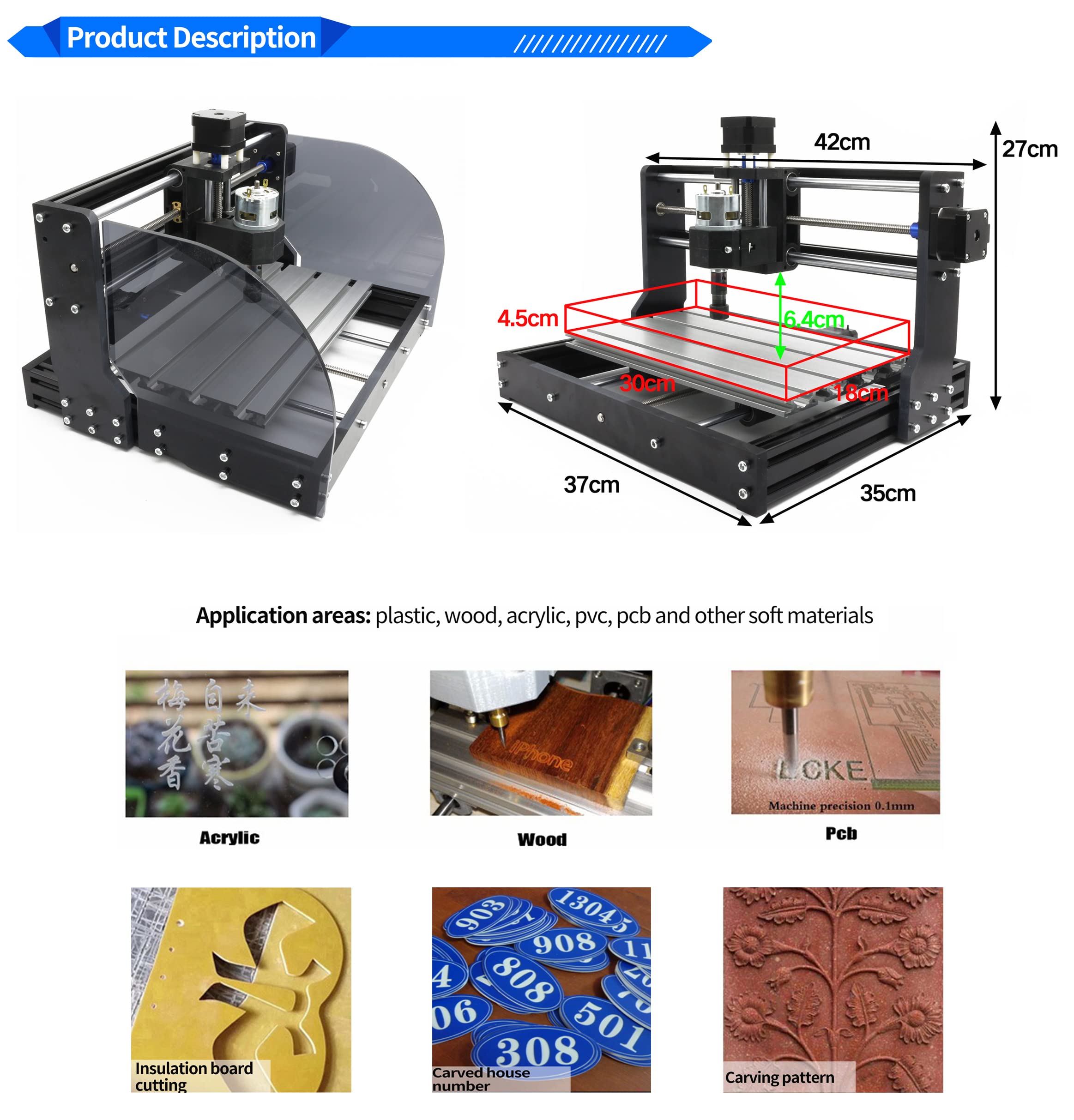 RATTMMOTOR CNC 3018 PRO MAX CNC Router Machine Kit DIY Mini CNC Wood Router Machine 3 Axis GRBL Control Engraver Milling Cutting Machine Working Area 300x180x45mm for Plastic/Wood/Acrylic/PVC/PCB