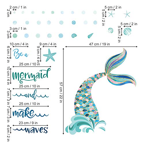 decalmile Mermaid Tail Wall Decals Quotes Be a Mermaid and Make Waves Wall Stickers Baby Nursery Girls Bedroom Bathroom Wall Decor