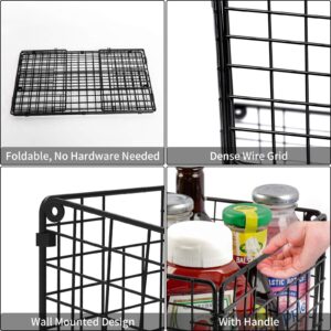 X-cosrack Foldable Cabinet Wall Mount Metal Wire Basket Organizer Pantry Basket with Handles - 3 Pack -16" x 9 1/2" X 6", Food Storage Mesh Bin for Kitchen Bathroom Laundry Closet Garage Patent Design