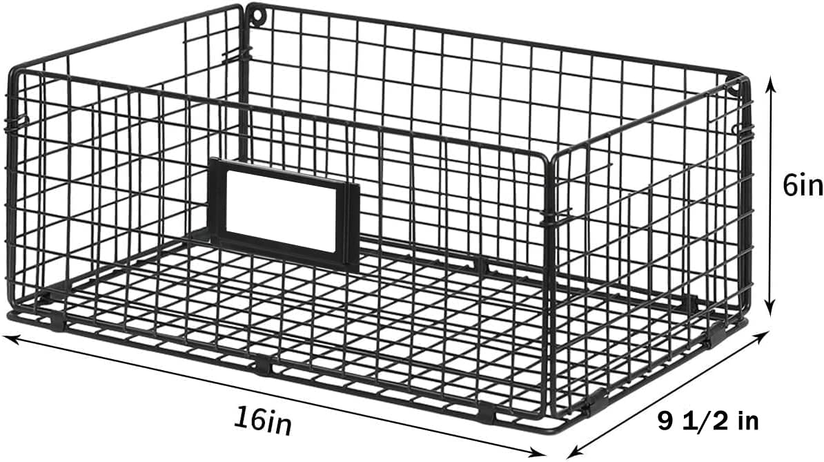 X-cosrack Foldable Cabinet Wall Mount Metal Wire Basket Organizer Pantry Basket with Handles - 3 Pack -16" x 9 1/2" X 6", Food Storage Mesh Bin for Kitchen Bathroom Laundry Closet Garage Patent Design