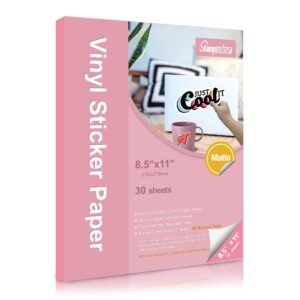 premium printable vinyl sticker paper 8.5"x11" for inkjet printer - 30 sheets matte white waterproof,self-adhesive, dries quickly vivid colors, holds ink well- tear resistant - inkjet & laser printer