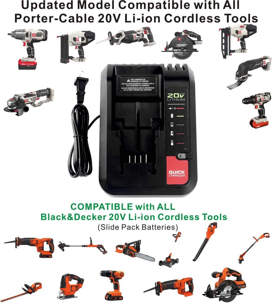 Anopiw PCC692L Upgraded Replace Porter Cable or Black and Decker 20V MAX Lithium Battery Charger LCS1620 LCS1620B LBXR20CK BDCAC202B PCC691L Compatible with Battery PCC680L PCC681L PCC682L PCC685L