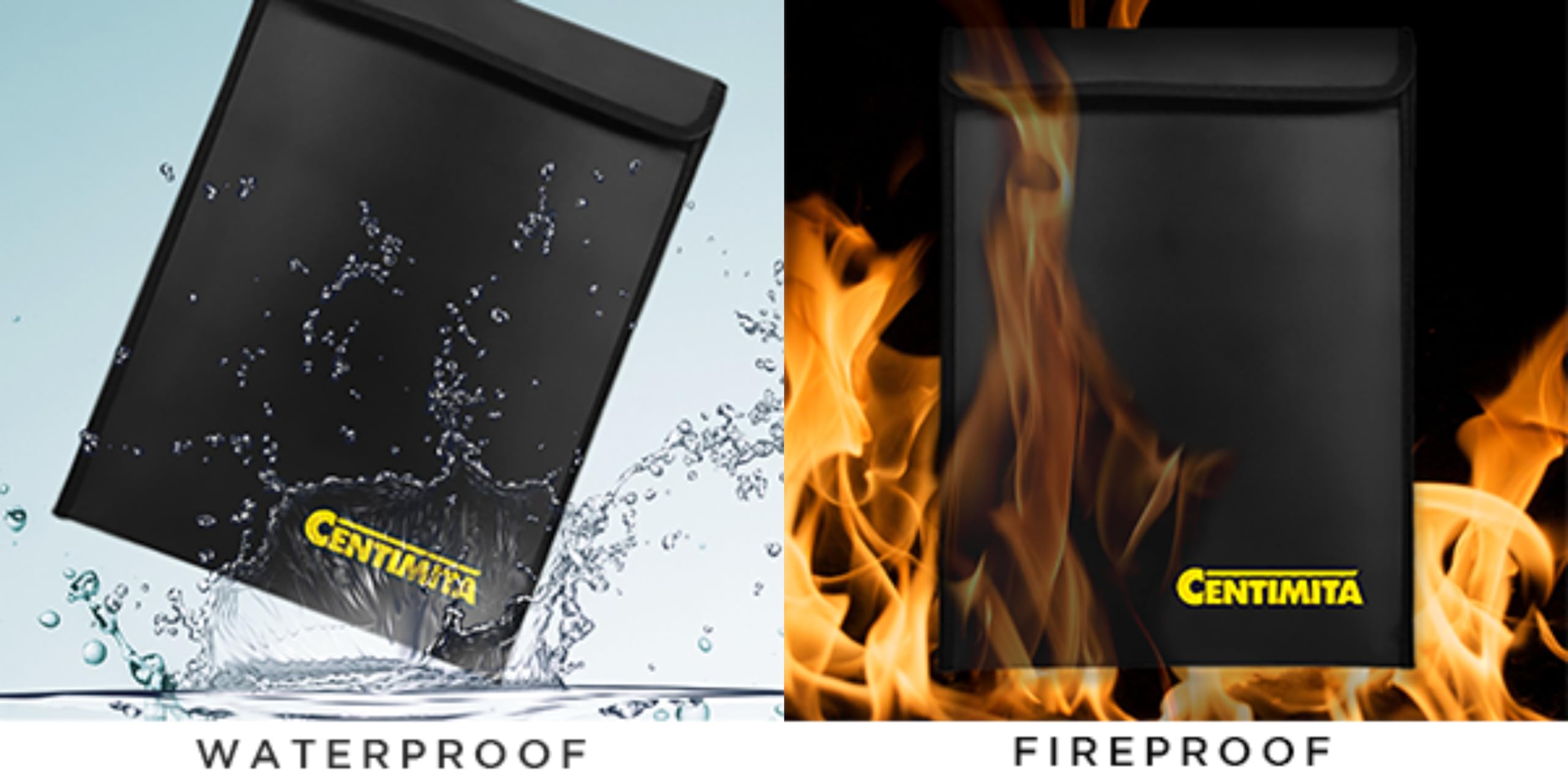Fireproof Document Bag Waterproof Safe Folder - 2000℉ Money Bag with Zipper and 3 Document Protectors, 15”x11” Fire Proof/Waterproof Safe Bag, Important Document Holder, Fireproof Pouch,Fire Envelope
