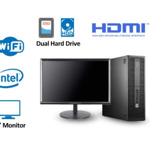 HP EliteDesk 800 G2 SFF Desktop Computer 24 Inch FHD Monitor Dual Hard Drive PC(Intel i5-6500 Up to 3.6GHz, 8GB RAM, 128GB SSD + 1TB HDD, WiFi, HDMI, Windows 10 Professional) (Renewed)