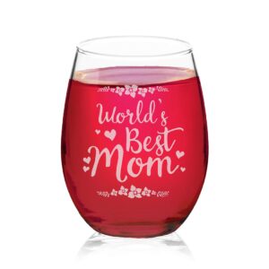 veracco world's best mom funny birthday gifts for her grandma stepmom from daughter son wine lover party favor laser engraved stemless glass (clear, glass)