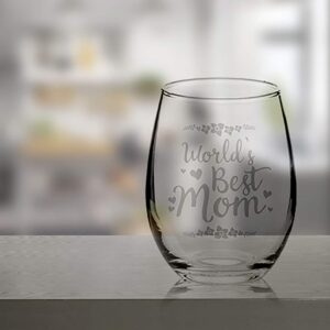 Veracco World's Best Mom Funny Birthday Gifts For Her Grandma Stepmom From Daughter Son Wine Lover Party Favor Laser Engraved Stemless Glass (Clear, Glass)