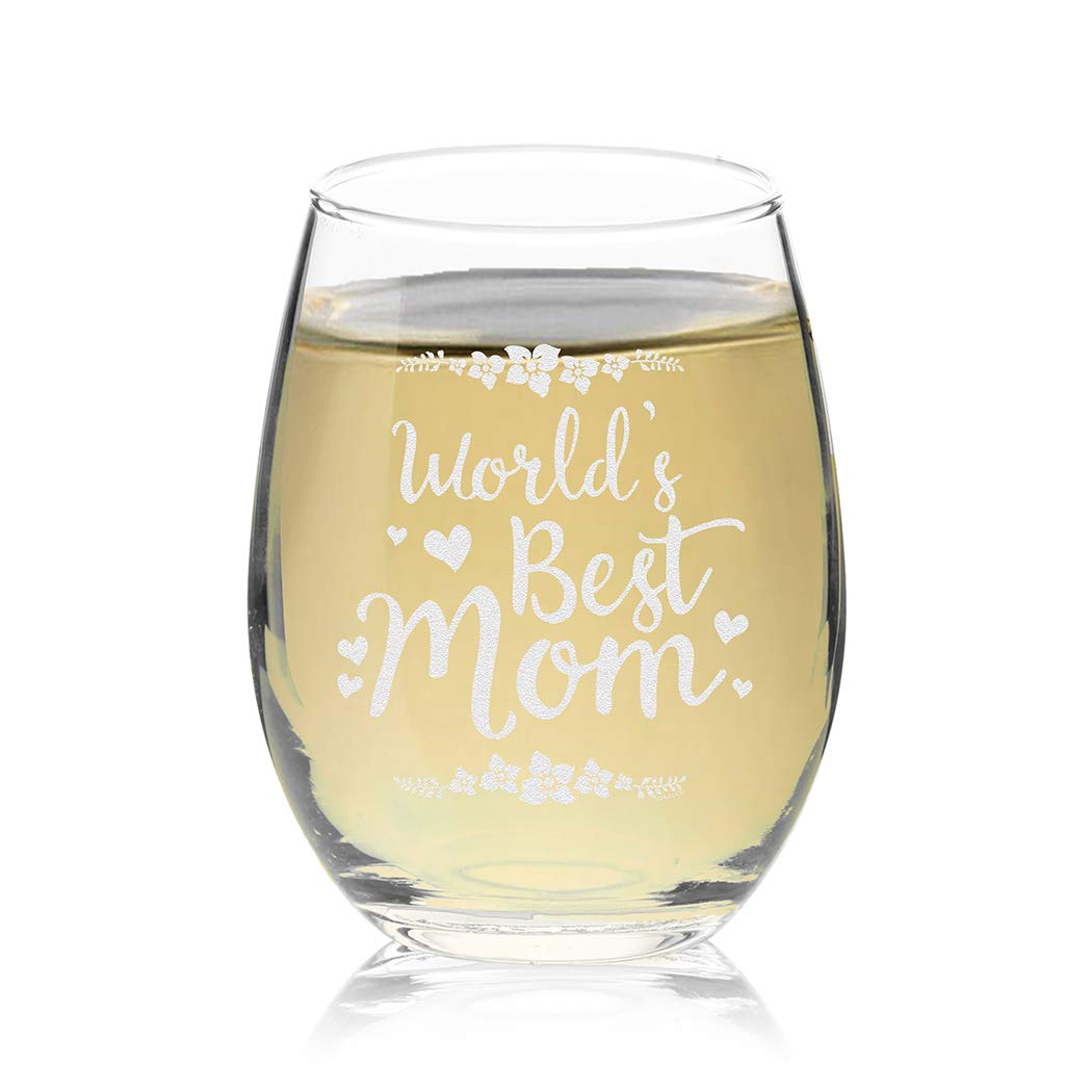 Veracco World's Best Mom Funny Birthday Gifts For Her Grandma Stepmom From Daughter Son Wine Lover Party Favor Laser Engraved Stemless Glass (Clear, Glass)