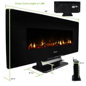 Geniqua 42" Wall/Stand Mounted Electric Fireplace w/Remote Heater LED Multi Flame Timer