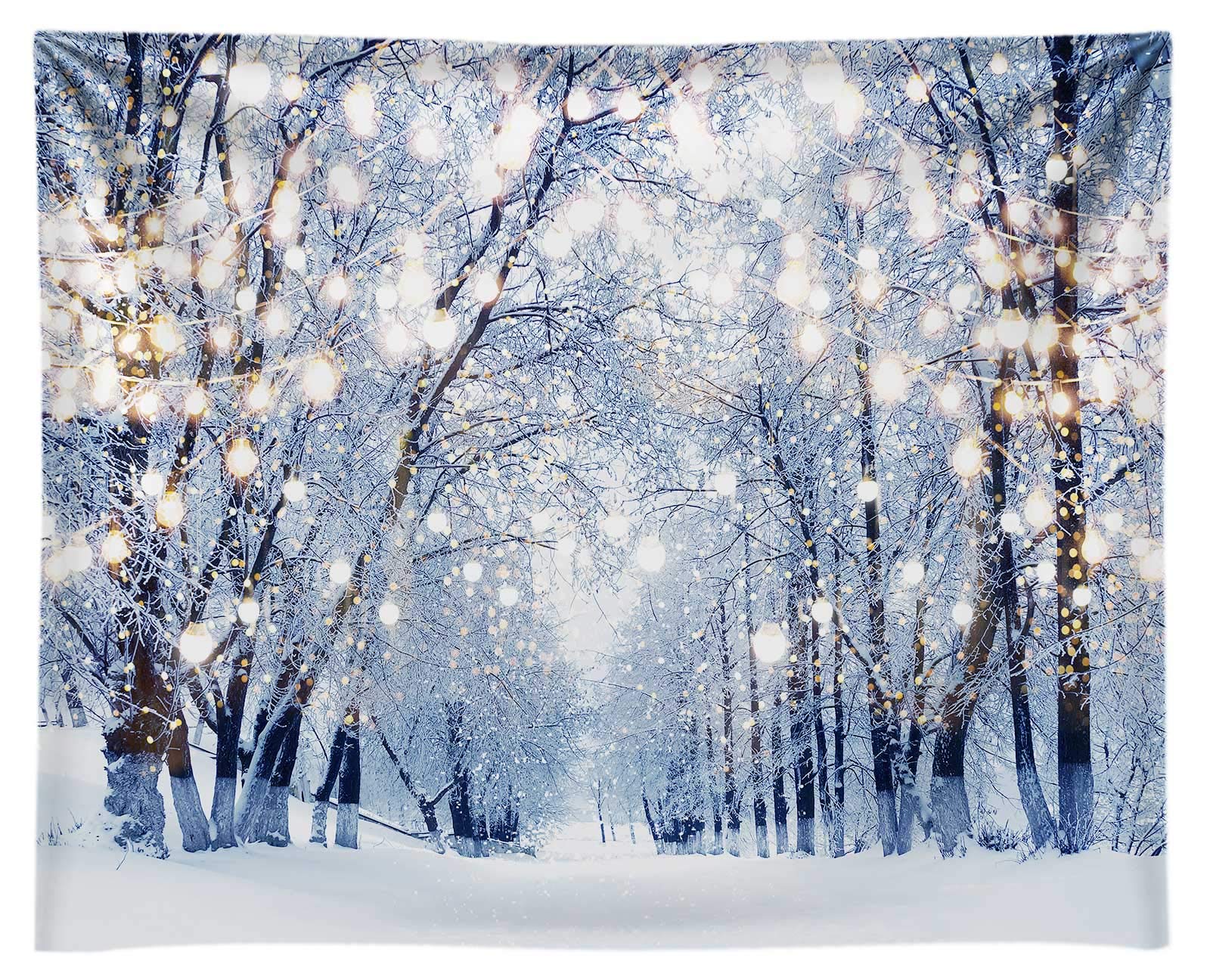 Funnytree 10x8ft Durable Winter Scene Backdrop Wonderland Snowflake Photography Background Bokeh Glitter White Snow Forest Christmas Party Decor Tree Landscape Kids Photo Studio Props