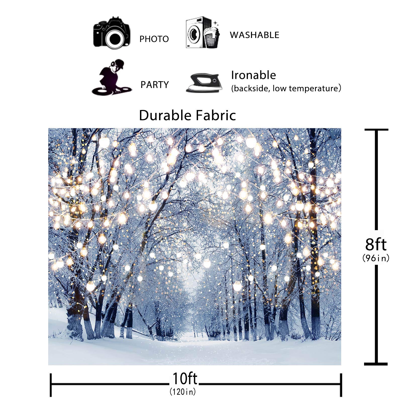 Funnytree 10x8ft Durable Winter Scene Backdrop Wonderland Snowflake Photography Background Bokeh Glitter White Snow Forest Christmas Party Decor Tree Landscape Kids Photo Studio Props