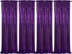 purple sequin backdrop curtain 4 packs 2ftx8ft sparkly glitter wedding party photography background drapes for birthday prom decoration