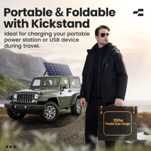 100W Portable Solar Panel Kit with Stand Foldable Solar Panel Charger for Power Station, 8mm Power Station, Portable Generator, Phones, Laptop, with QC 3.0 USB DC Ports