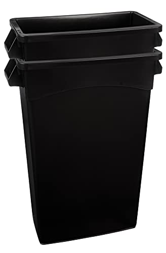 Amazon Basics Rectangular Commercial Slim Trash Can, 23 gallon (Pack of 2), Black (Previously AmazonCommercial brand)