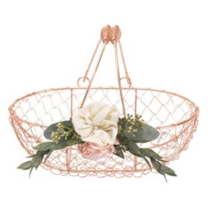 copper flower girl basket - rose gold wire flower girl basket - boho flower girl gift - ivory & greenery decorated wedding basket by ragga wedding