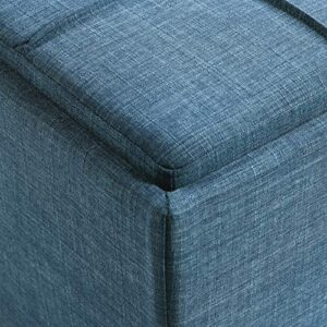 OSP Home Furnishings Ave Six Rockford Square Storage Ottoman with Padded Upholstery and Hidden Serving Tray, Blue Fabric