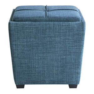 OSP Home Furnishings Ave Six Rockford Square Storage Ottoman with Padded Upholstery and Hidden Serving Tray, Blue Fabric