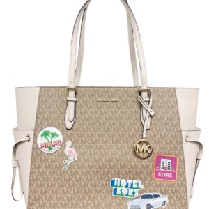 Michael Kors Gilly Large Jet Set Drawstring Top Zip Tote (Light Cream Multi MK)