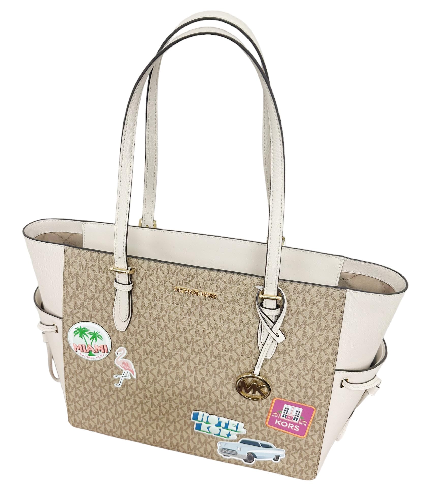 Michael Kors Gilly Large Jet Set Drawstring Top Zip Tote (Light Cream Multi MK)