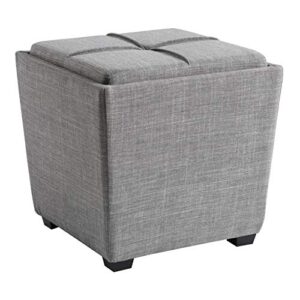 osp home furnishings ave six rockford square storage ottoman with padded upholstery and hidden serving tray, dove grey fabric