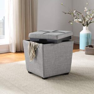 OSP Home Furnishings Ave Six Rockford Square Storage Ottoman with Padded Upholstery and Hidden Serving Tray, Dove Grey Fabric