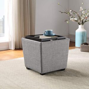 OSP Home Furnishings Ave Six Rockford Square Storage Ottoman with Padded Upholstery and Hidden Serving Tray, Dove Grey Fabric