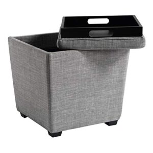 OSP Home Furnishings Ave Six Rockford Square Storage Ottoman with Padded Upholstery and Hidden Serving Tray, Dove Grey Fabric